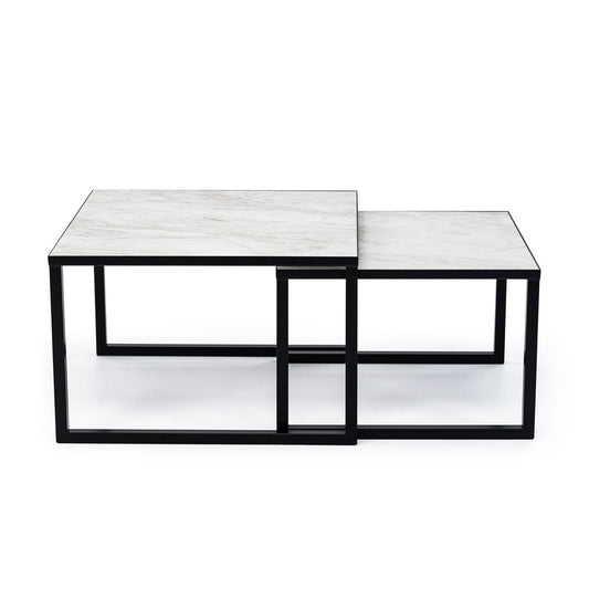 Stalux Coffee table set 'Lisa' 65 and 50cm, color black / white marble