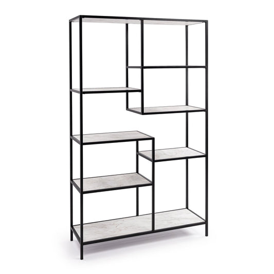 Stalux Shelving unit 'Guus' 120 x 200cm, color black / white marble
