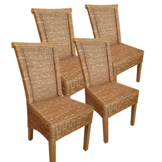 Dining room chairs set rattan chairs Perth 4 pieces brown seat cushions linen white