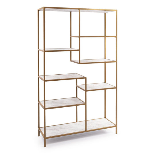 Stalux Shelving unit 'Guus' 120 x 200cm, color gold / white marble