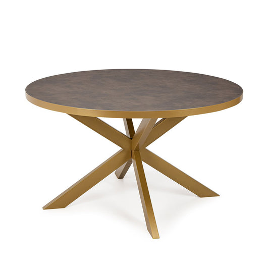 Stalux Round dining table 'Daan' 120cm, color gold / brown leather look