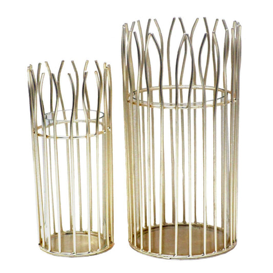 Romantic 2-piece lantern set with round glass insert in an elegant wire structure, black or gold