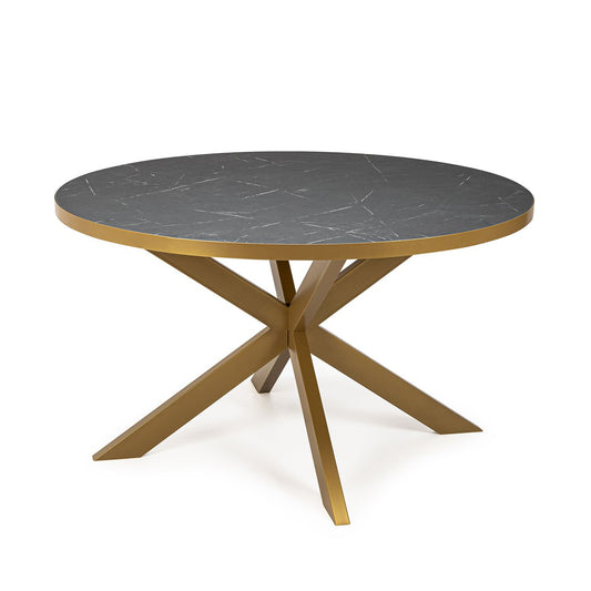 Stalux Round dining table 'Daan' 148cm, color gold / black marble