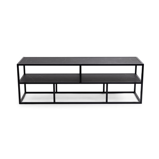 Stalux TV cabinet 'Luuk' 150cm, color black / black marble