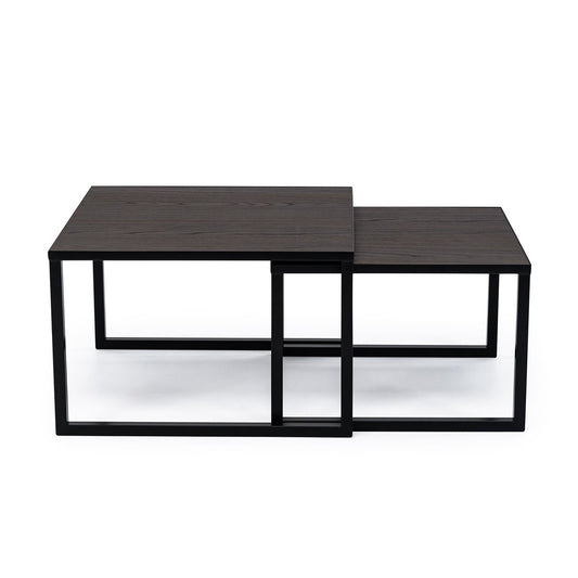 Stalux Coffee table set 'Lisa' 65 and 50cm, color black / brown wood