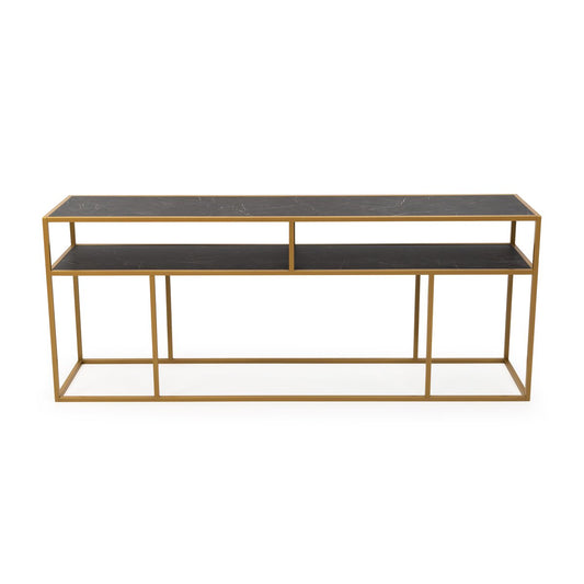 Stalux Sidetable 'Teun' 200 cm, color gold / black marble