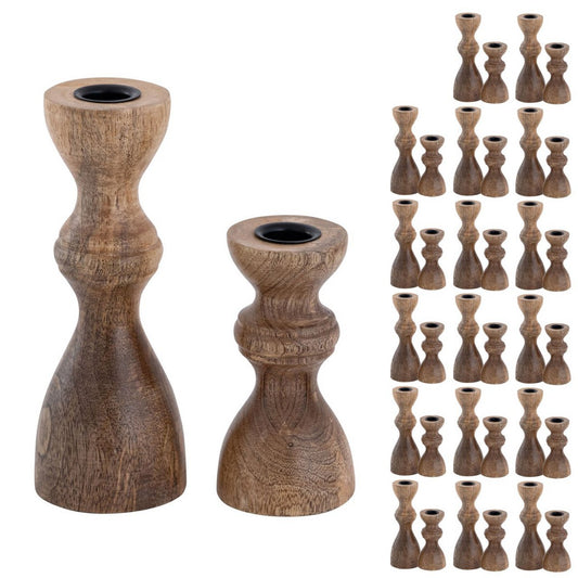 Candlestick Masterbox 18x set of 2 stick candles candle holder H20/13x6cm round mango wood