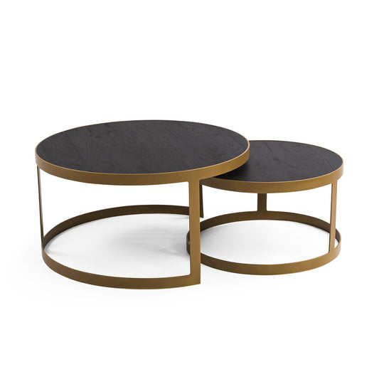 Stalux Coffee table set 'Saar' around 80 and 60cm, color gold / black oak