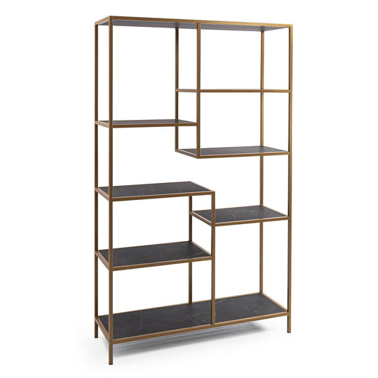 Stalux Shelving unit 'Guus' 120 x 200cm, color gold / black marble