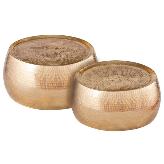 Set of 2 coffee tables 2nd quality Dakar round ø 59/49 x H 30/29 cm side tables gold hammered aluminum