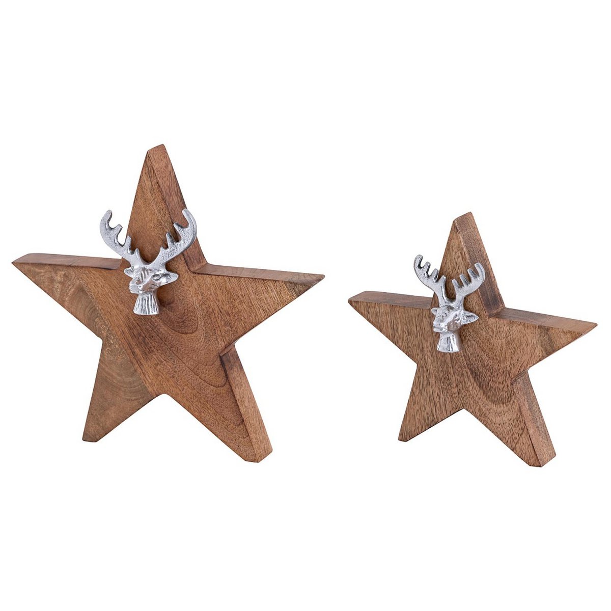 Wooden star figure set of 2 with deer head size 25/19cm Masterbox 10-piece stand mango wood