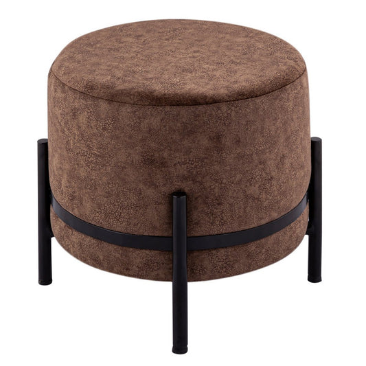 Stool 2nd choice Ø 35 H 37 cm suede look pouf pouf with iron frame matt black