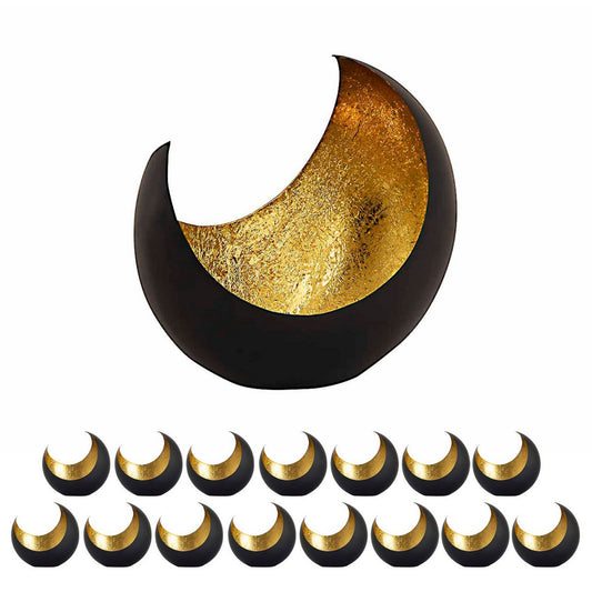 Tealight holder 16 pieces Candlestick Candlestick Moon Sickle shape black matt gold-plated inside