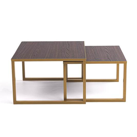 Stalux Coffee table set 'Lisa' 65 and 50cm, color gold / brown wood