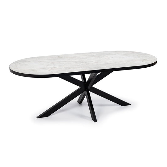 Stalux Flat oval dining table 'Noud' 240 x 100, color black / white marble