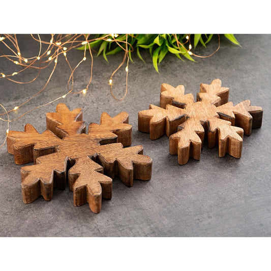 Wooden figures snowflake set of 2 decorative figures 18x18cm Christmas decoration