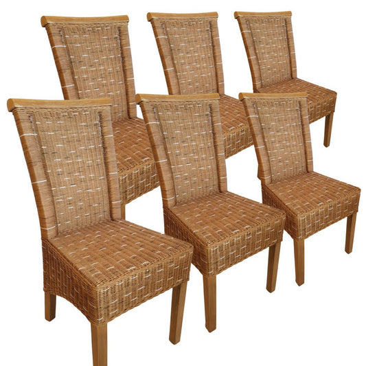 Dining room chairs set rattan chairs Perth 6 pieces brown seat cushions linen white