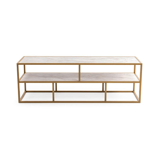 Stalux TV cabinet 'Luuk' 150cm, color gold / white marble