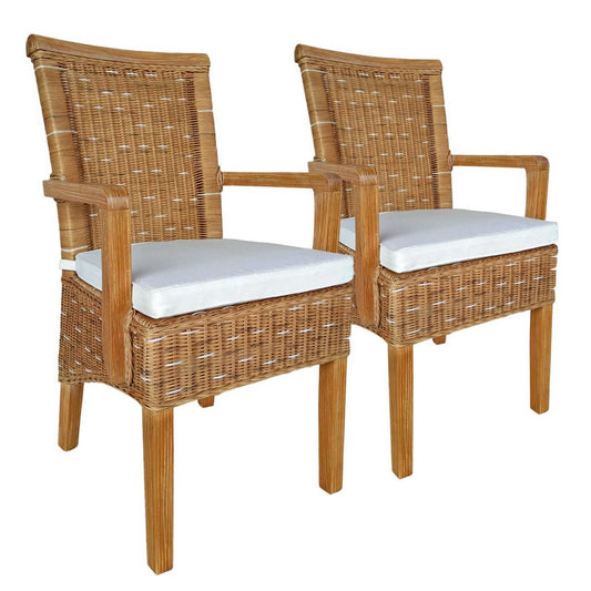 Dining room chairs set with armrests 2 pieces rattan chair brown Perth