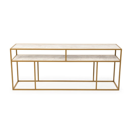 Stalux Sidetable 'Teun' 200 cm, color gold / white marble
