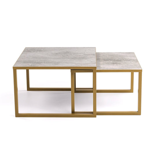 Stalux Coffee table set 'Lisa' 65 and 50cm, color gold / concrete