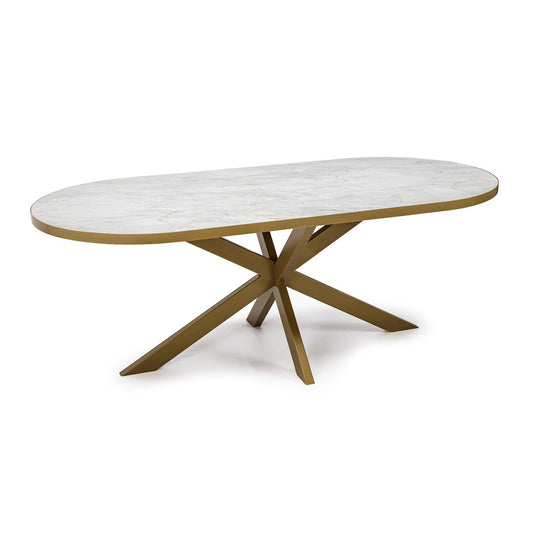 Stalux Flat oval dining table 'Noud' 180 x 100, color gold / white marble