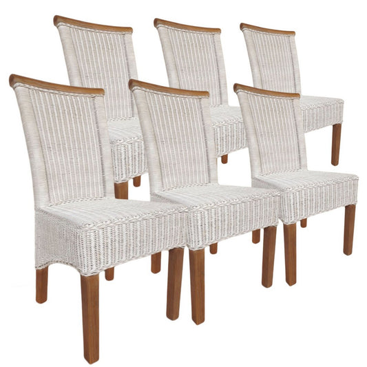Dining room chairs set rattan chairs Perth 6 pieces white seat cushions linen white
