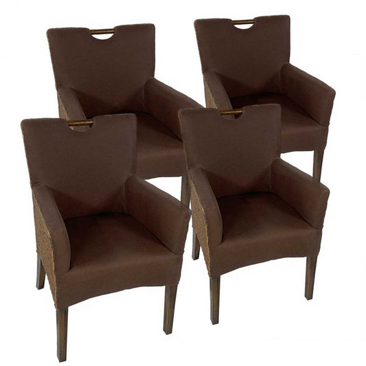 Dining room chairs set of 4 rattan armchairs Bilbao fully upholstered prairie brown