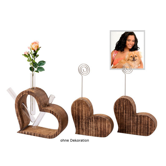 Photo stand flower vase set 3-piece hearts photo holder table decoration wedding decoration solid mango wood
