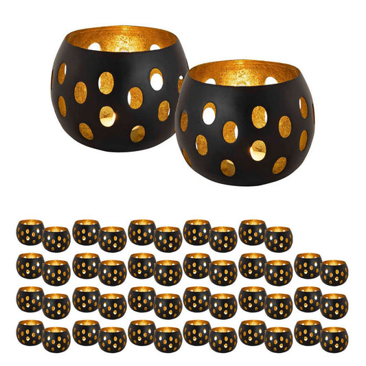 Tea light holder 48 pieces set 2 x 24 VE candle holder Florina spherical shape black matt gold plated inside