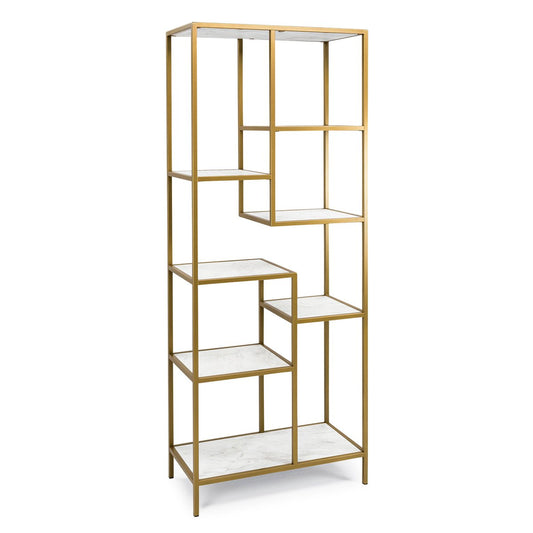 Stalux Shelving unit 'Guus' 80 x 200cm, color gold / white marble