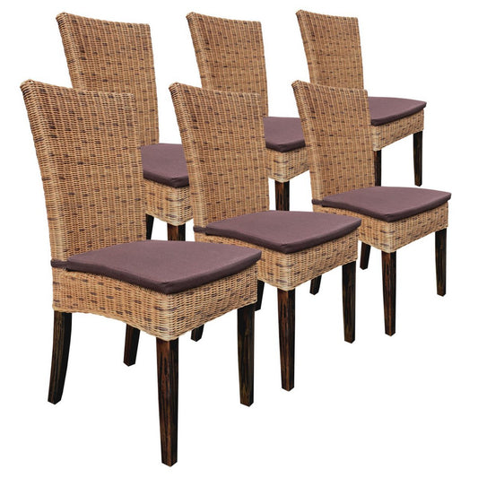 Dining room chairs set of 6 rattan chairs winter garden wicker chairs Cardine cabana seat cushion brown