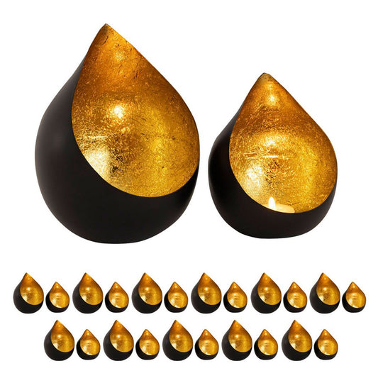 Candle holder 24-piece set 2 x 12 VE tea light holder Romy teardrop shape black matt inside gold-plated