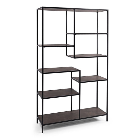 Stalux Shelving unit 'Guus' 120 x 200cm, color black / brown leather look