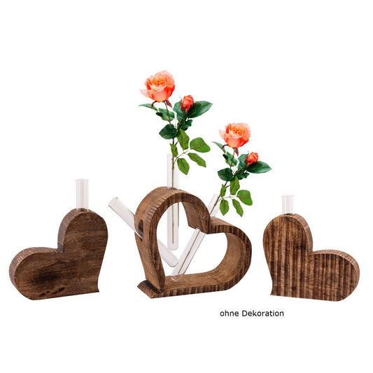 Table decoration hearts 3-piece flower vase wedding gift wedding decoration solid mango wood