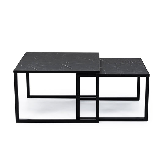 Stalux Coffee table set 'Lisa' 65 and 50cm, color black / black marble