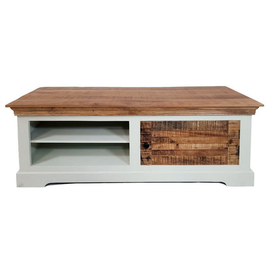 TV lowboard TV cabinet W 114 H 45 cm solid wood TV cabinet Ibiza white solid mango wood