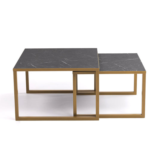 Stalux Coffee table set 'Lisa' 65 and 50cm, color gold / black marble