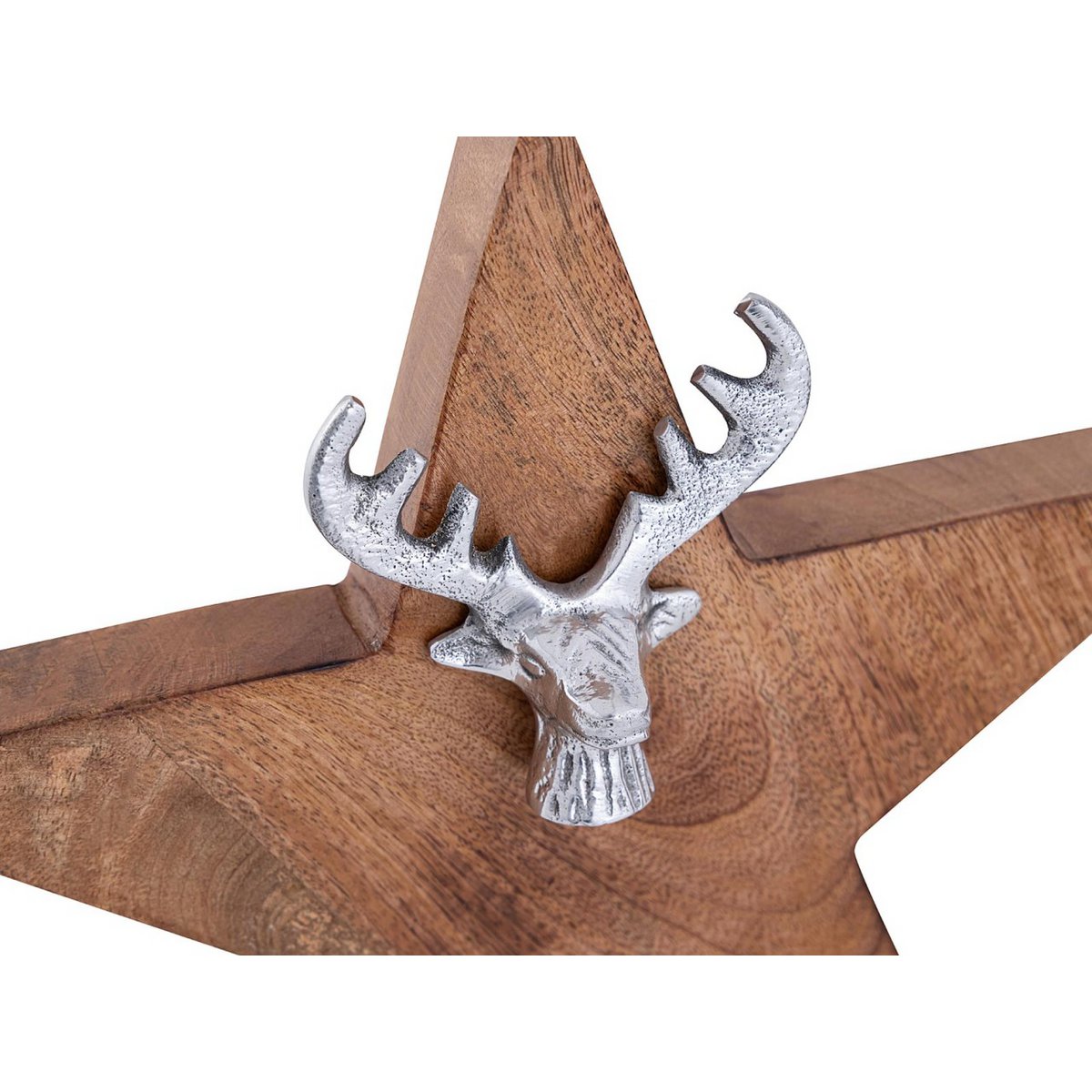 Wooden star figure set of 2 with deer head size 25/19cm Masterbox 10-piece stand mango wood