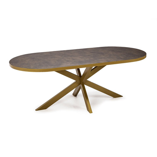 Stalux Flat oval dining table 'Noud' 240 x 100, color gold / brown leather look