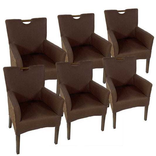 Dining room chairs set of 6 rattan armchairs Bilbao fully upholstered upholstery prairie brown