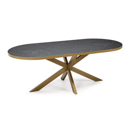 Stalux Flat oval dining table 'Noud' 210 x 100, color gold / black marble