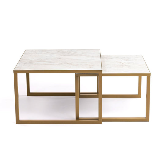 Stalux Coffee table set 'Lisa' 65 and 50cm, color gold / white marble