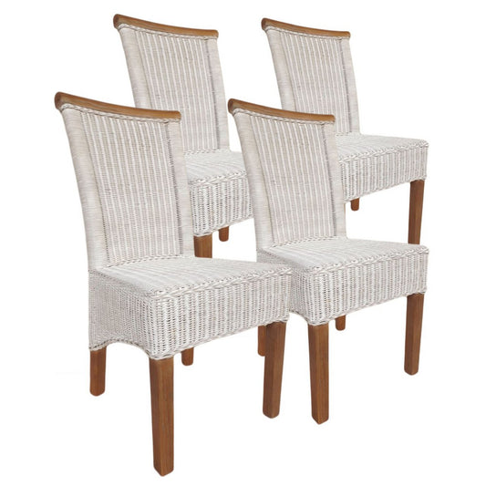 Dining room chairs set rattan chairs Perth 4 pieces white seat cushions linen white