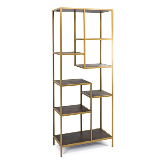Stalux Shelving unit 'Guus' 80 x 200cm, color gold / brown wood