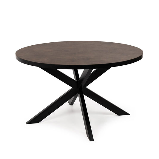 Stalux Round dining table 'Daan' 148cm, color black / brown leather look