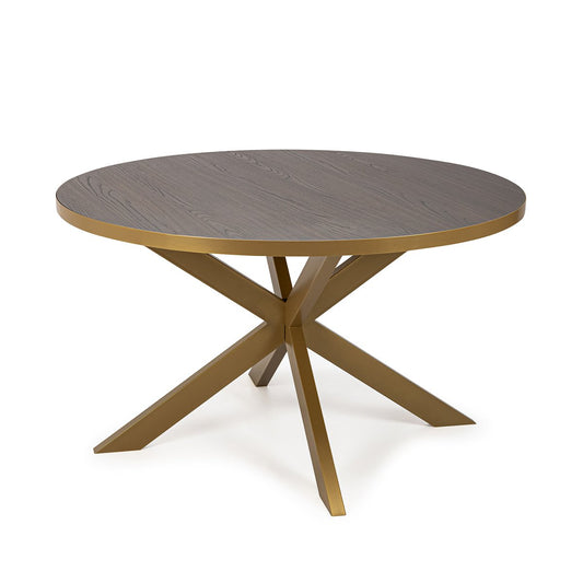 Stalux Round dining table 'Daan' 135cm, color gold / brown wood