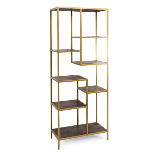 Stalux Shelving unit 'Guus' 80 x 200cm, color gold / brown leather look