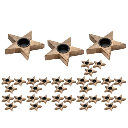 Tealight holder Masterbox 12x set of 3 candlesticks tealights 15x15cm stars mango wood