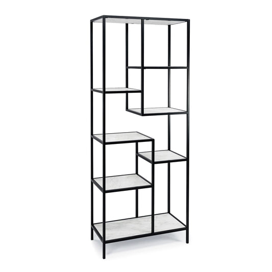 Stalux Shelving unit 'Guus' 80 x 200cm, color black / white marble